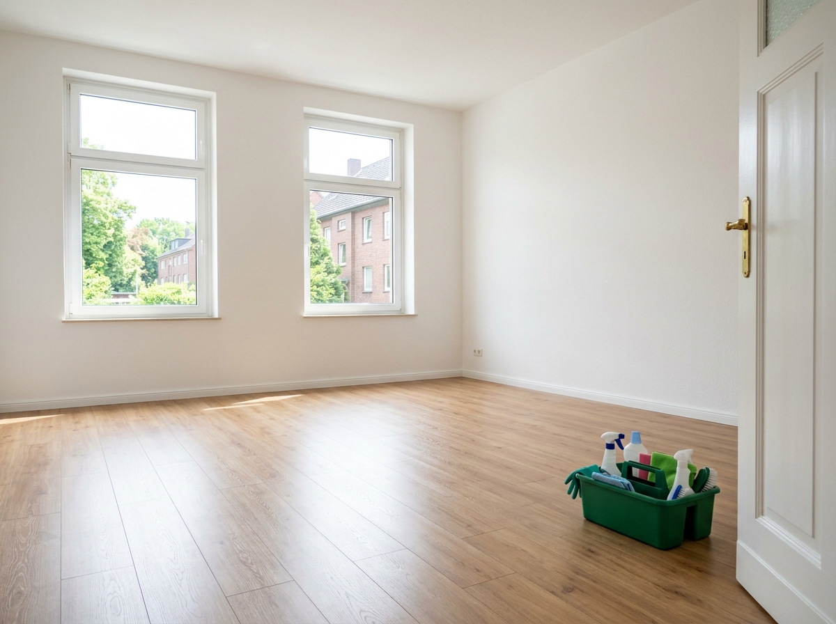Strahlend saubere, leere Wohnung nach der Auszugsreinigung durch ZWILLINGSWERK
