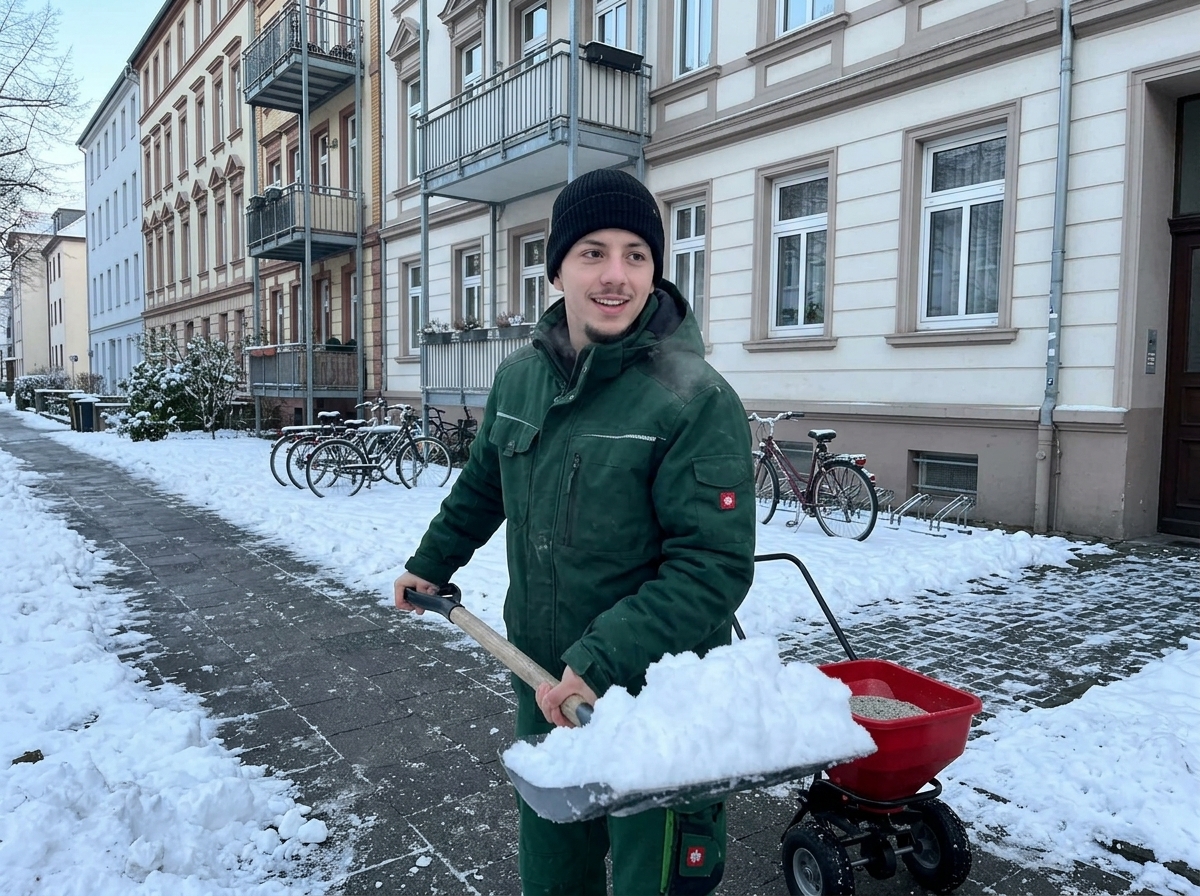 Schneeräumung auf einem Gehweg in Herten durch den ZWILLINGSWERK Winterdienst